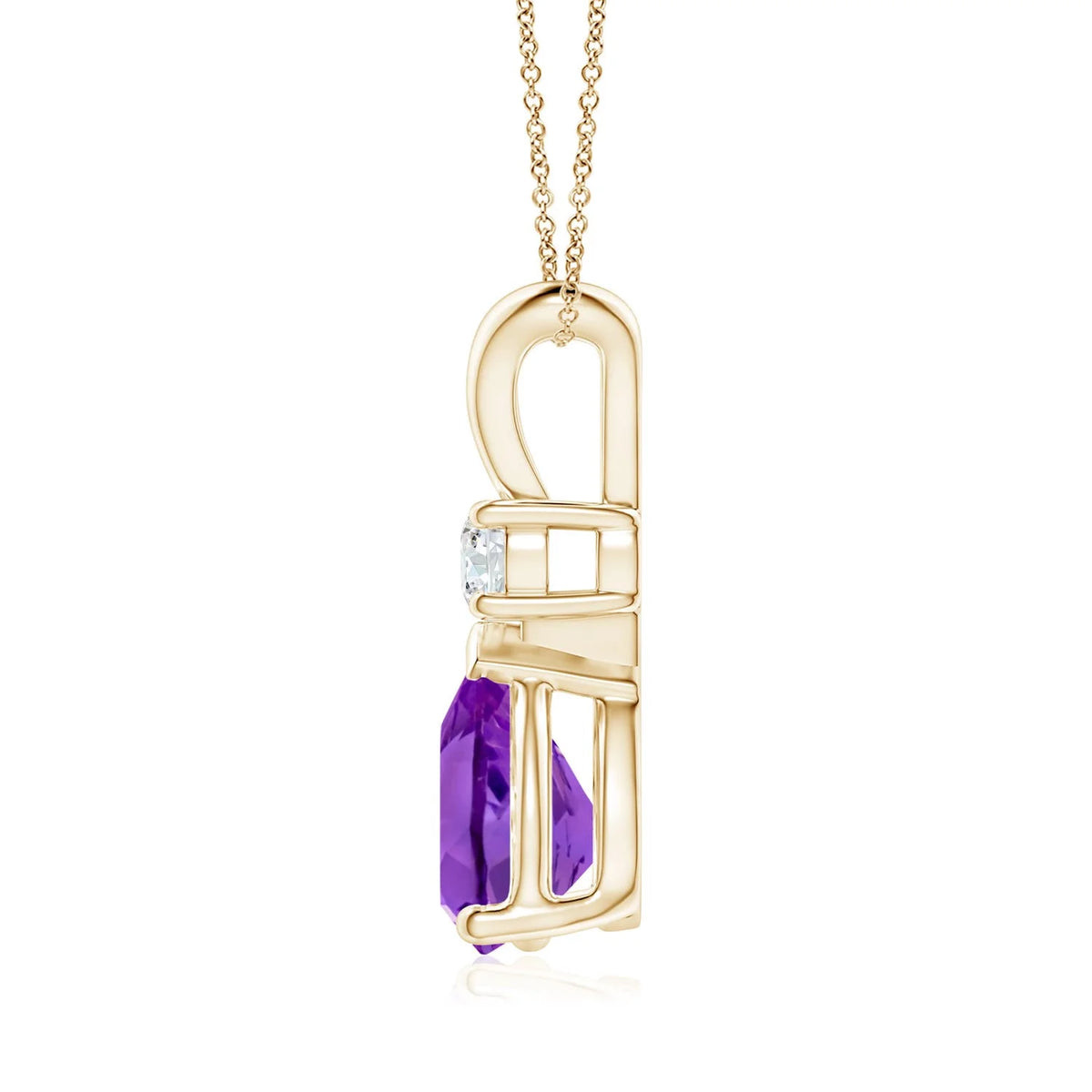 Natural 10x7mm Amethyst Teardrop Pendant Necklace in 14K Yellow Gold K4269