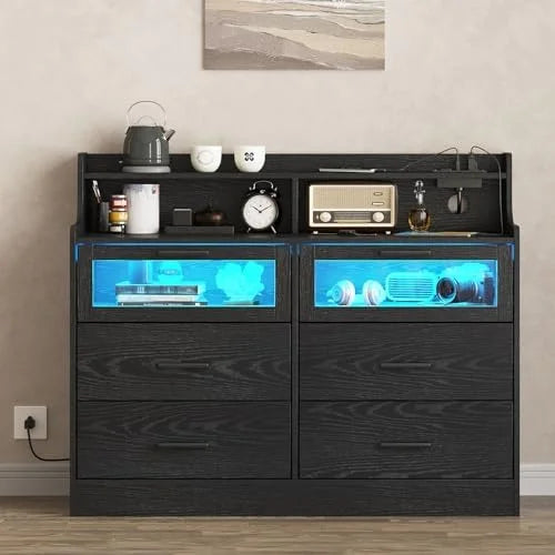 Black 6 Drawer Wood Dresser L681
