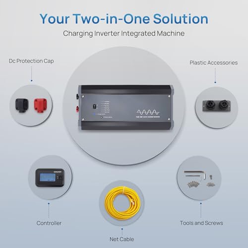 2000W Pure Sine Wave Power Inverter Charger 12V DC to 120V AC with LCD Remote Panel F3943