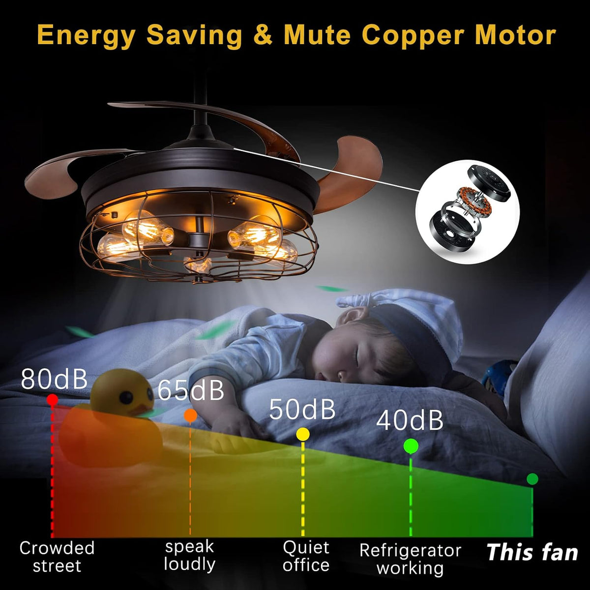 42'' Black Caged Ceiling Fan with Lights P740