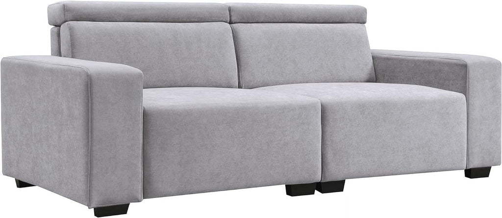 Light Grey Velvet Upholstered Sofa with Adjustable Headrests N933794