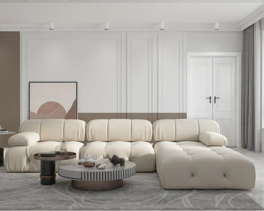 L-Shaped Velvet 3-Seat Sofa with Ottoman S2599