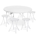 7 Pieces 5 FT Folding White Round Table and Chair Set P2270