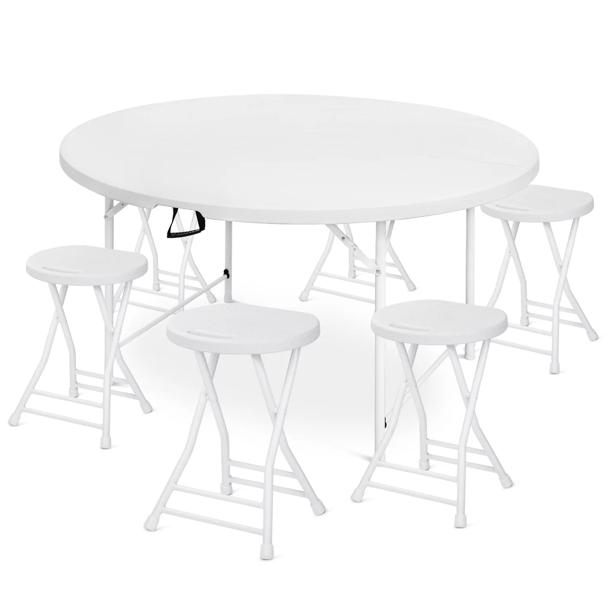 7 Pieces 5 FT Folding White Round Table and Chair Set P2270