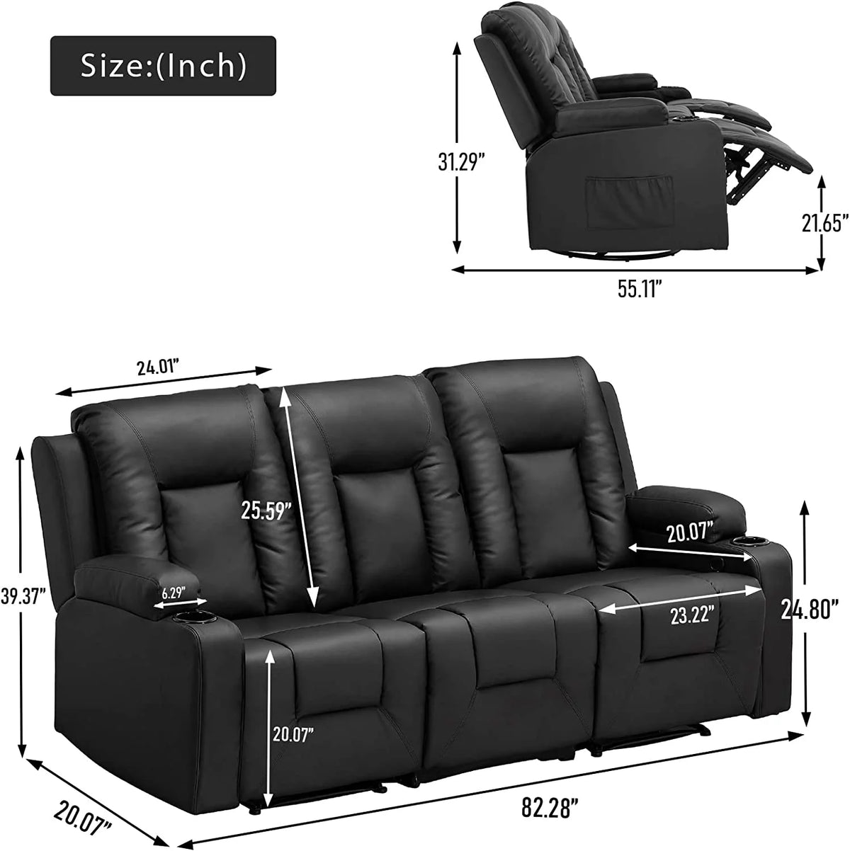 3PC Bonded Leather Recliner Set H56845