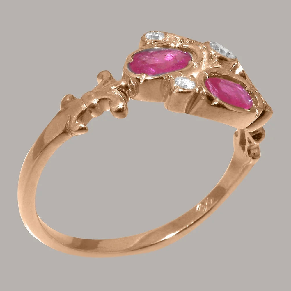 9k Rose Gold Ring with Natural Diamond & Ruby W5508