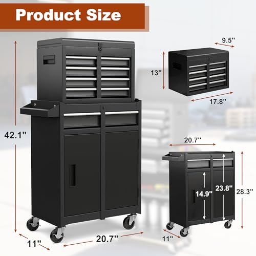 Black Steel 5 Drawer Rolling Tool Chest with Detachable Top F19636