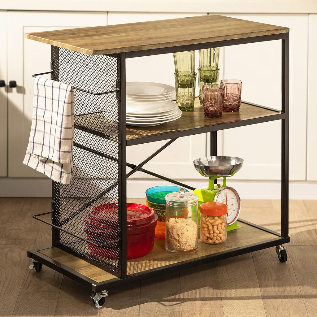 Rustic Mobile Wood Metal Serving Cart C946945