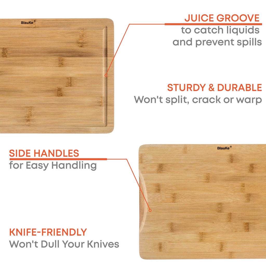 15x10" Bamboo Cutting Board with Juice Groove and Handles Q993120