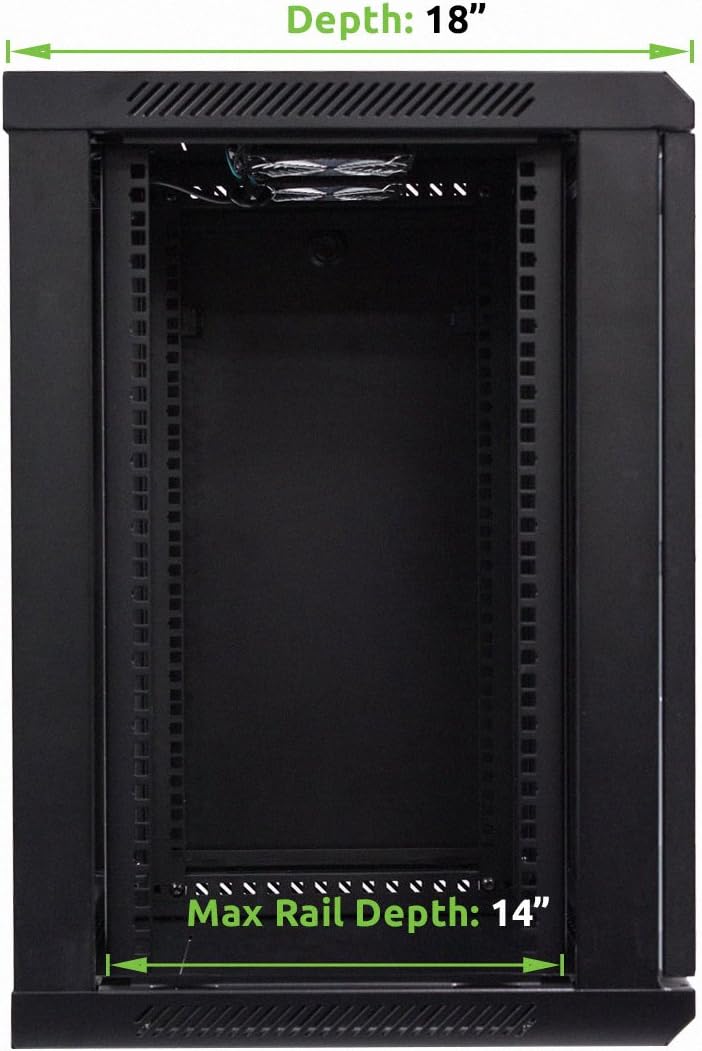 12U 19-Inch Wallmount Server Network Rack with Locking Glass Door Black M670