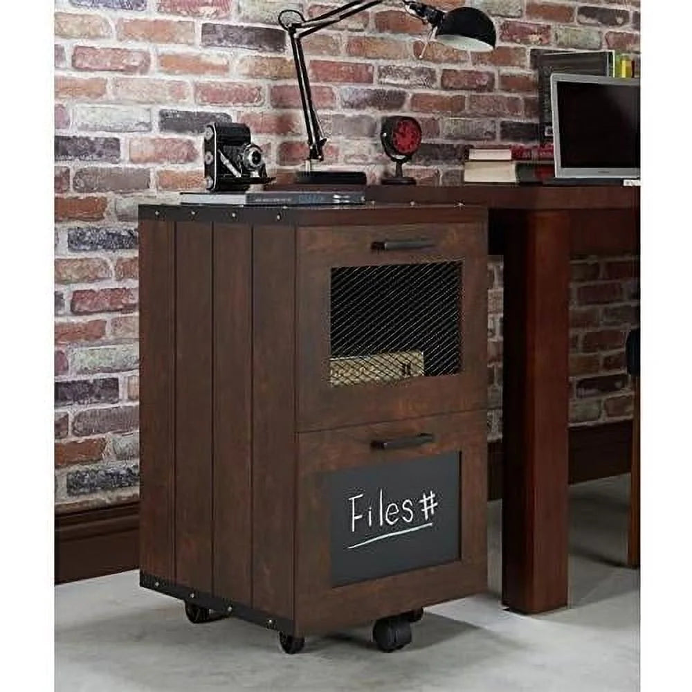 Walnut Wood Filing Cabinet With Casters W2878