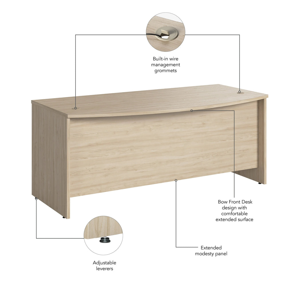 72W x 36D Bow Front Desk in Natural Elm Engineered Wood G73693