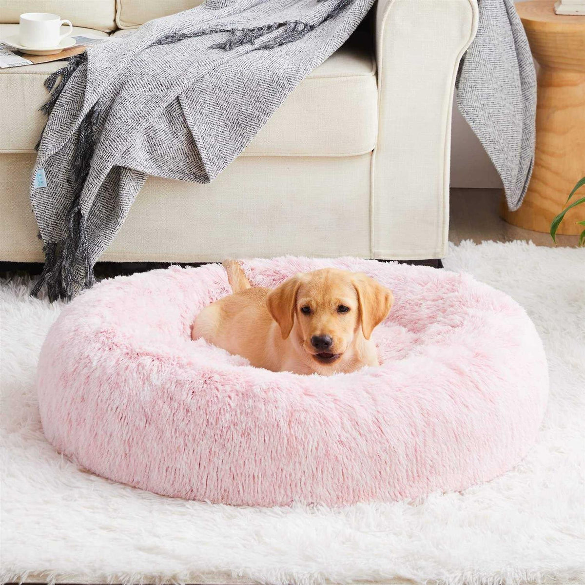 Small Dog Bed Donut Faux Fur Anti-Anxiety Pet Bed V16331