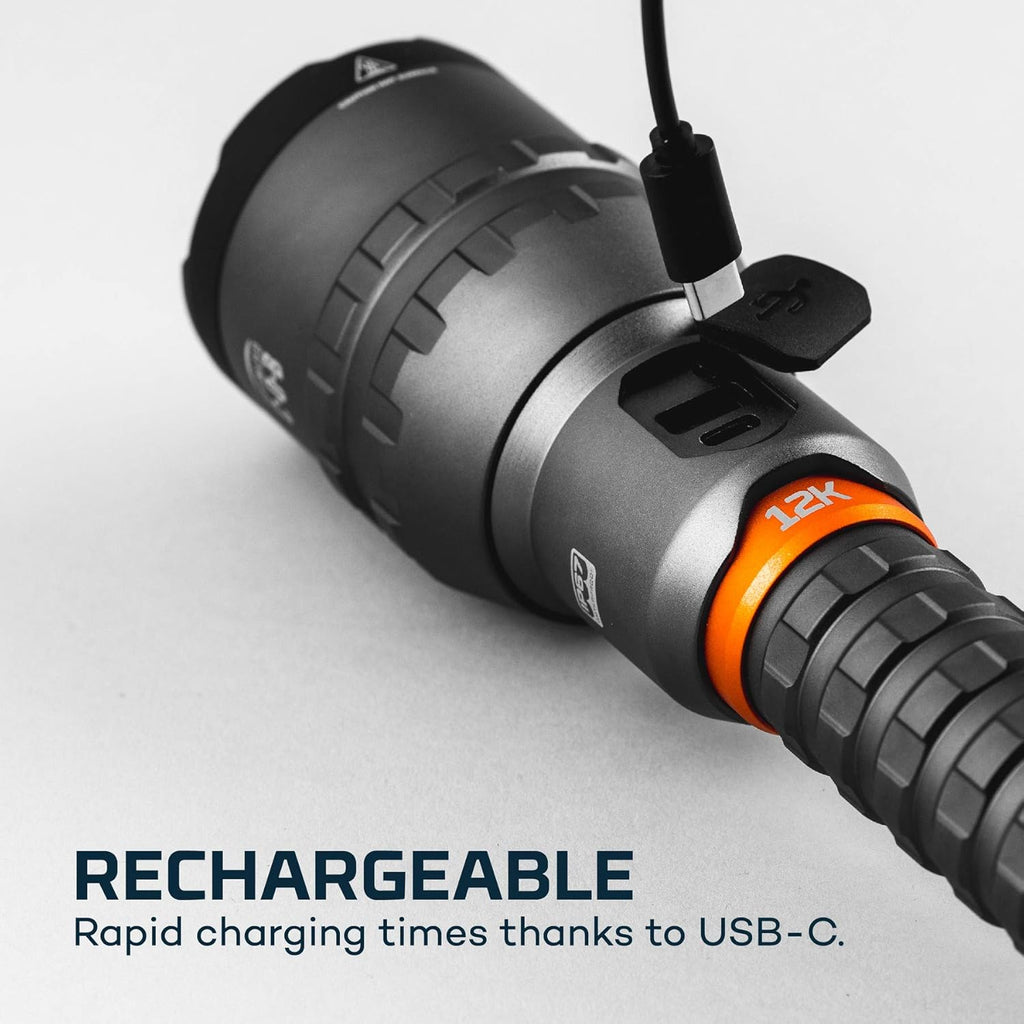 12K lumen rechargeable adjustable beam LED flashlight with USB powered LED reading light bundle E728042