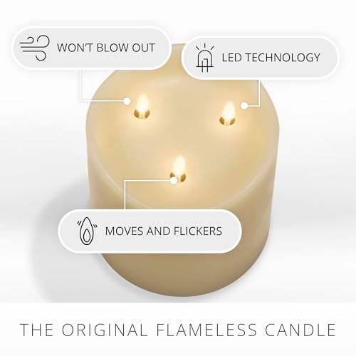 Tri-Flame Grand Flameless Candle 5.8" x 5.7" Moving Flame LED Candle Melted Top Unscented Real Wax Ivory J707103