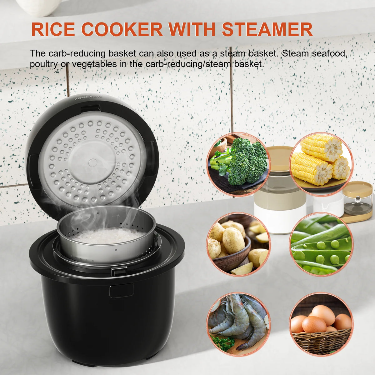 Black 3 Cup Rice Cooker with Steamer K996