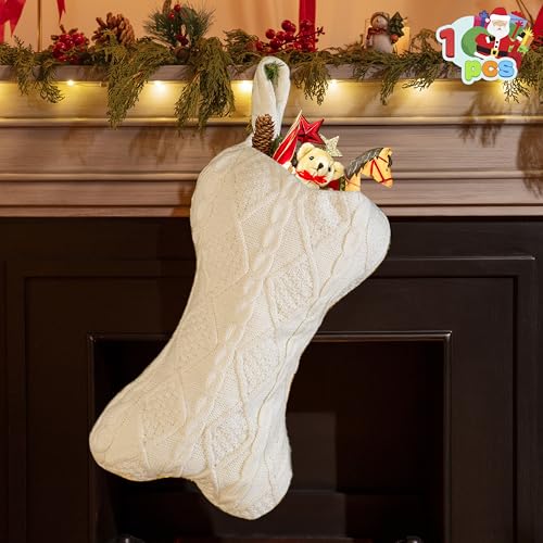 Knit White Bone Shape Christmas Dog Stocking J41815