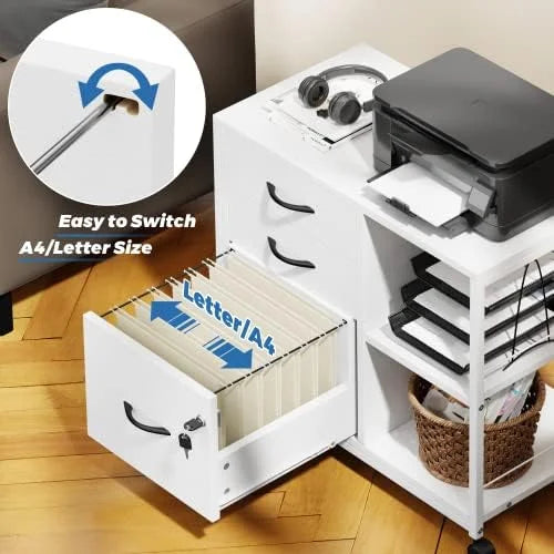 3 Drawer Wood File Cabinet with Socket and USB Charging Ports P7507