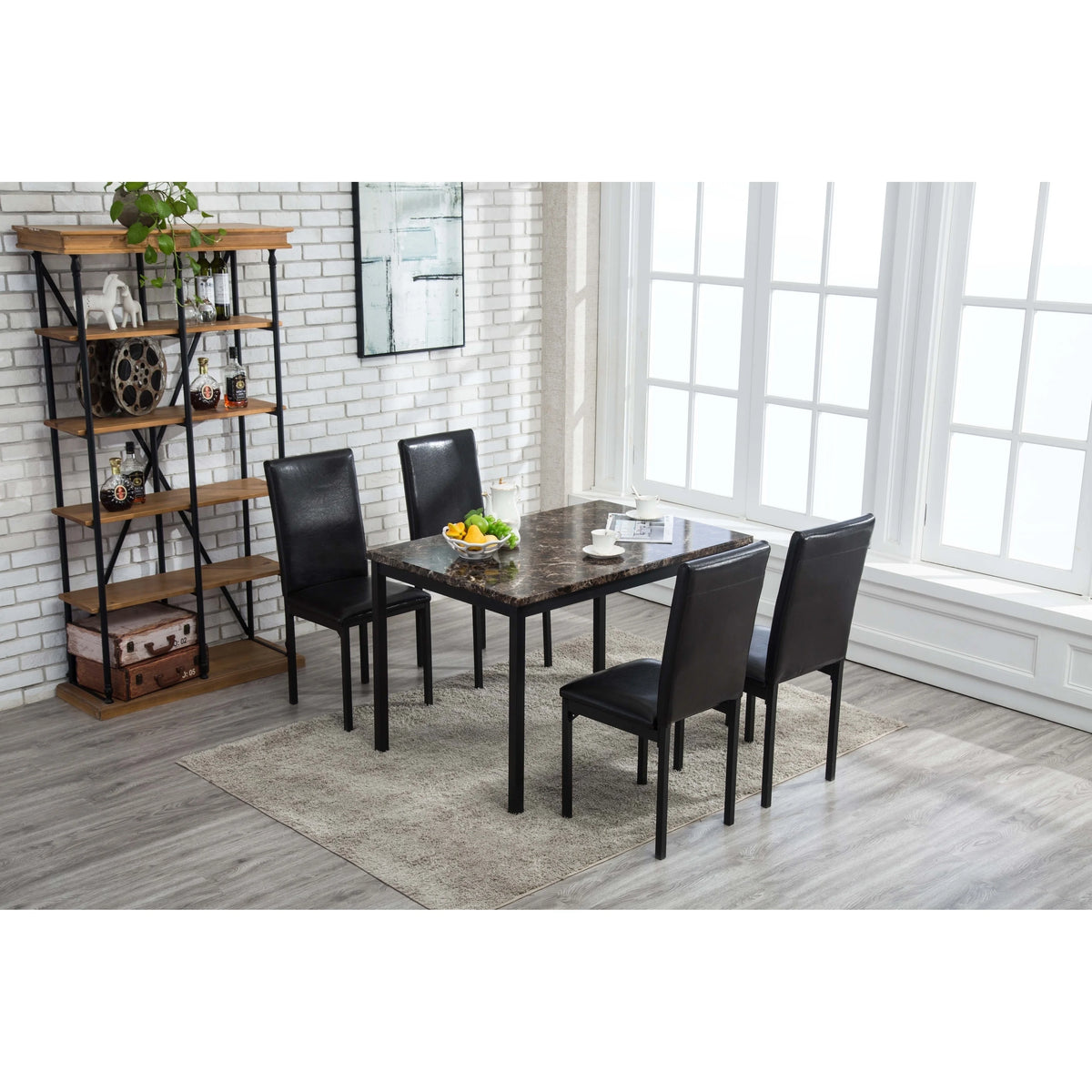 5pc Black Faux Leather Dining Room Set L11903