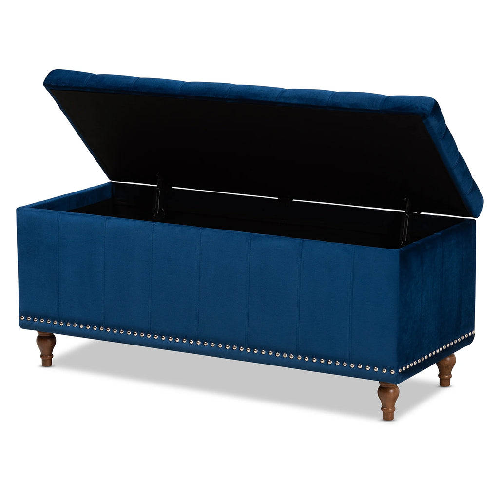 Navy Blue Velvet Button-Tufted Storage Ottoman Bench Y35639