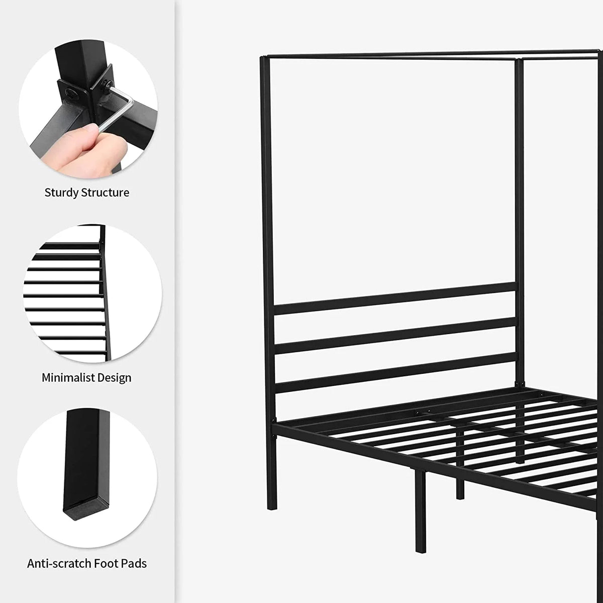 Queen Size Black Metal Canopy Bed Frame with Headboard X30077