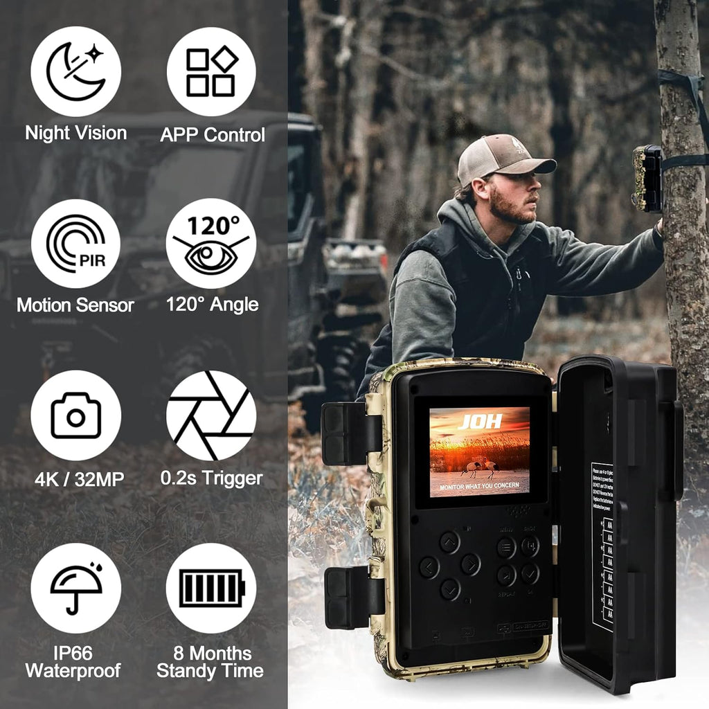 4K 32MP Trail Camera with Low Glow Night Vision A811128