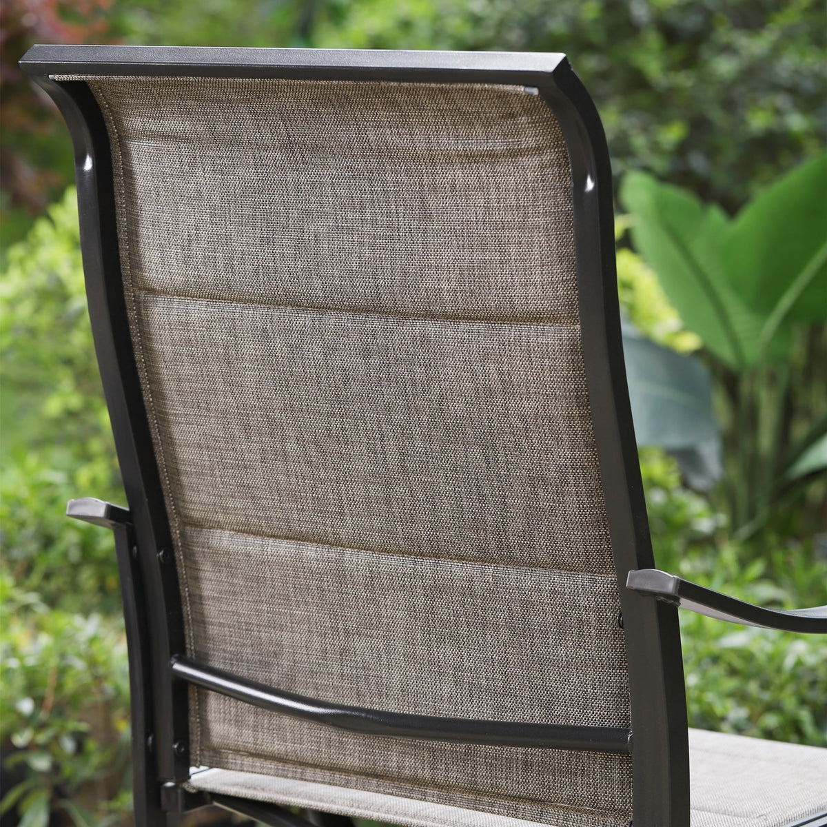5-Piece Outdoor Patio Dining Set with High-Back Swivel Sling Chairs & Wood-Like Table, Black & Gray N82625