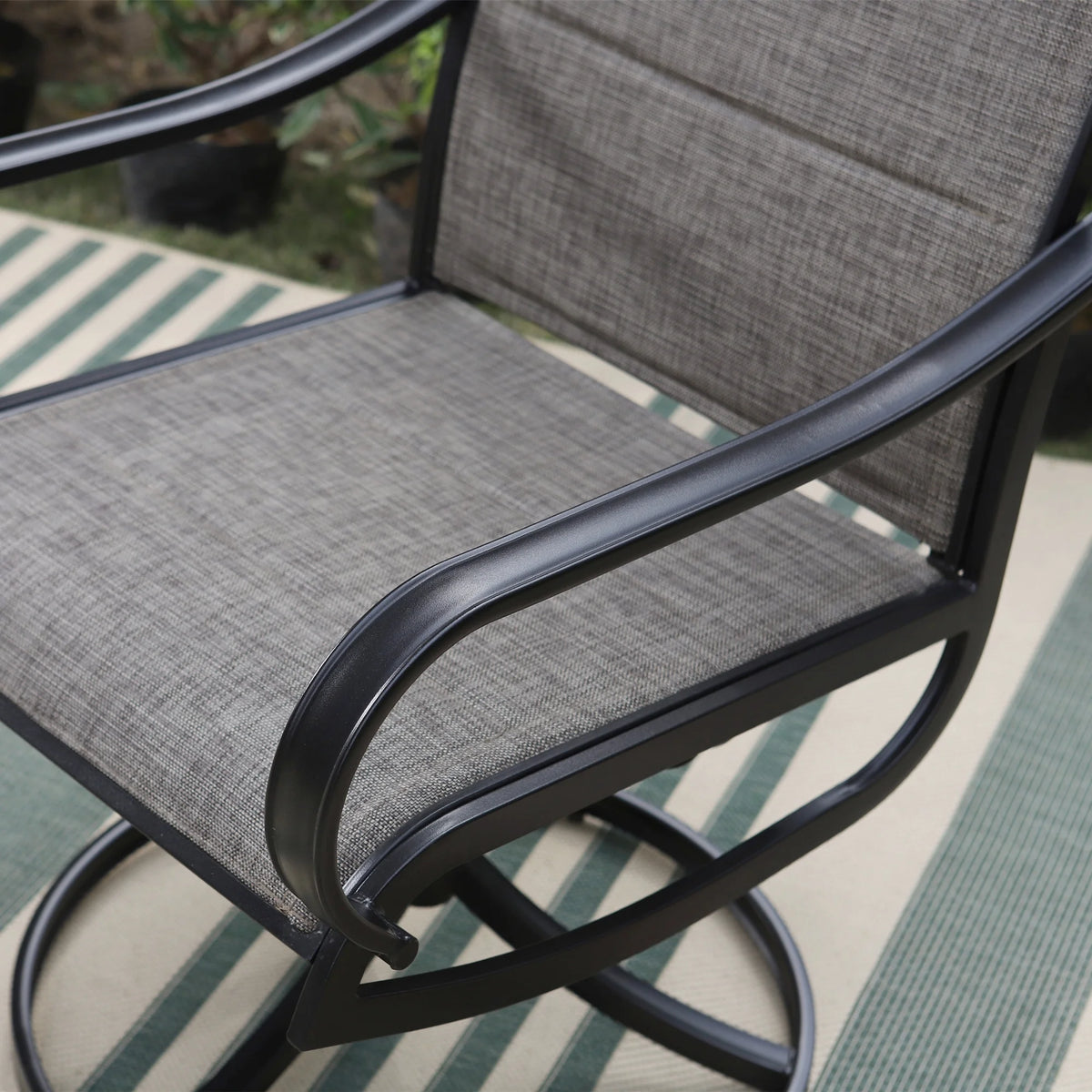 5-Piece Outdoor Patio Dining Set with High-Back Swivel Sling Chairs & Wood-Like Table, Black & Gray N82625