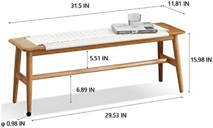 Wood Dining Bench Solid Oak with Rattan Design 31.49 inch S609