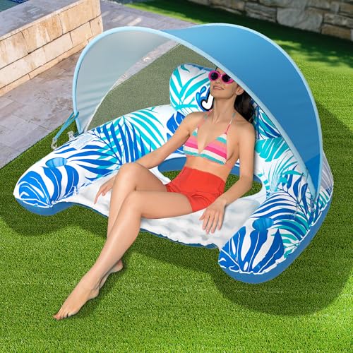 XL Inflatable Pool Float with Canopy and Drink Holder J105117