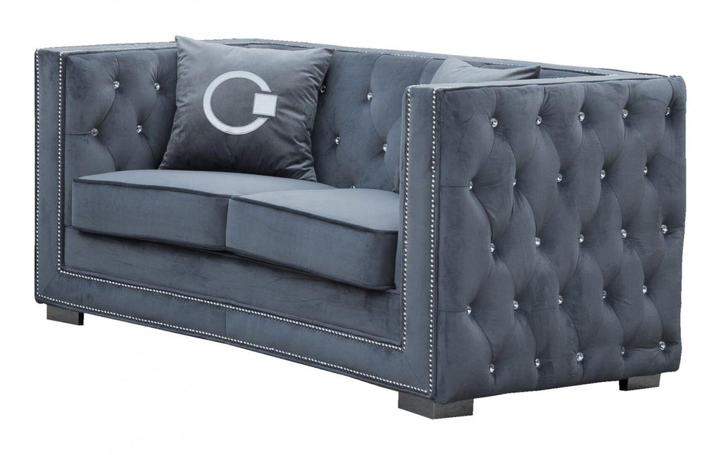 Gray Fabric Sofa & Loveseat Set 2Pcs with Steel Legs U4837
