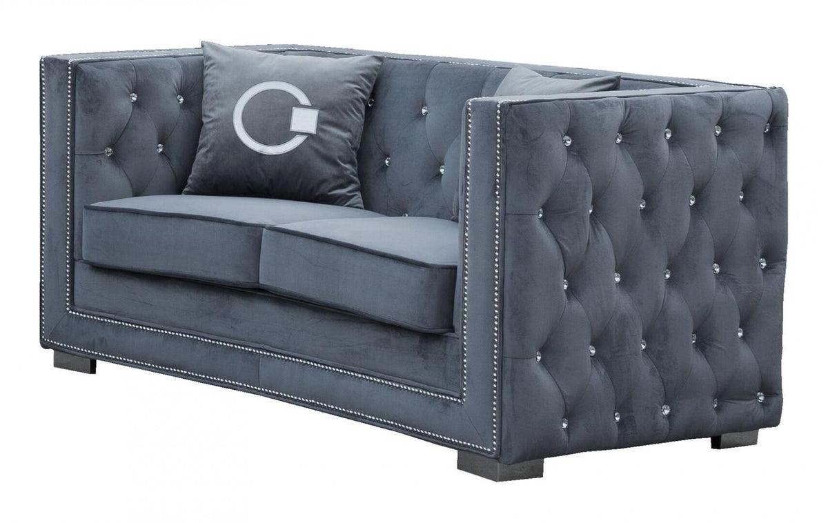 Gray Fabric Sofa & Loveseat Set 2Pcs with Steel Legs U4837
