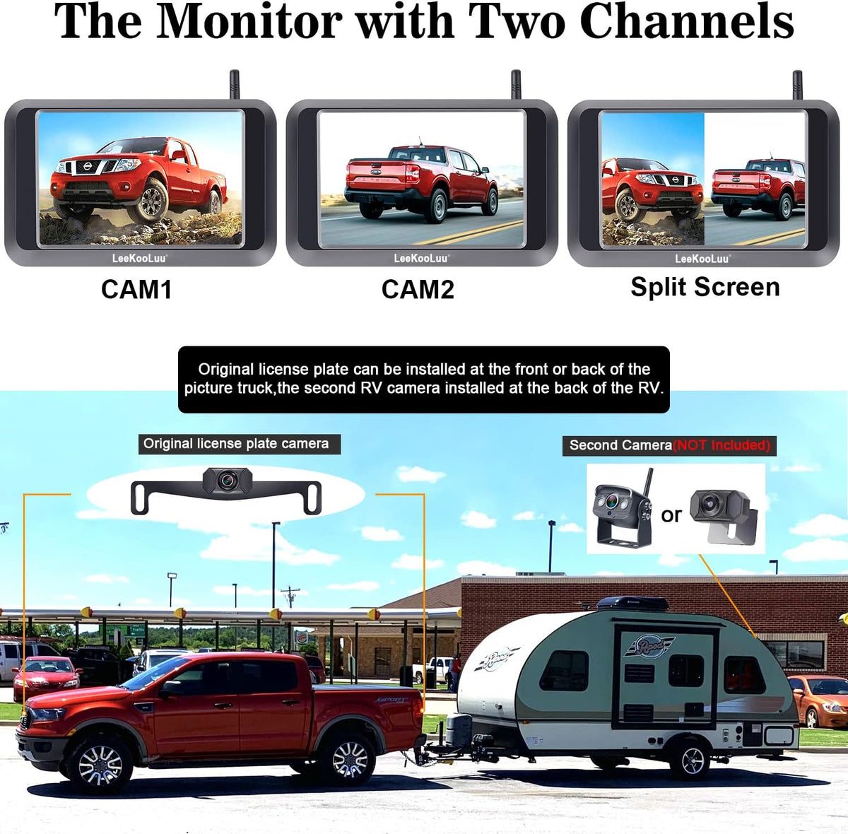 Wireless Backup Camera System with 5'' Monitor Night Vision Two Channels Pack of 2 Z15872