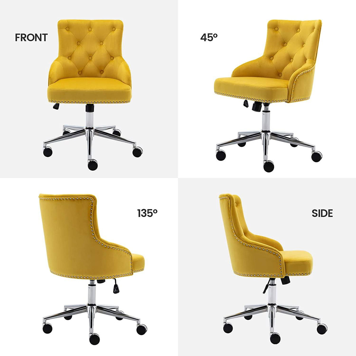 Yellow Tufted Velvet Desk Chair with Arms M6831