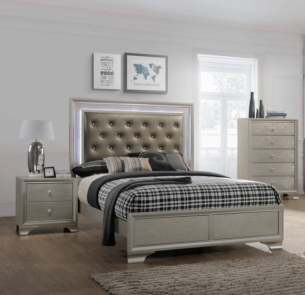Queen Size Upholstered Panel Bed Chest Nightstand Set H12290