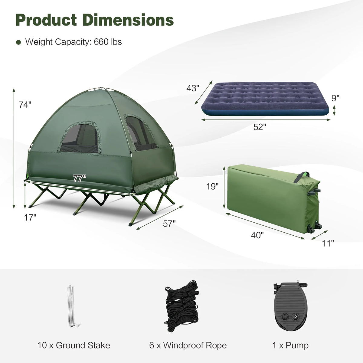 2-Person Pop-Up Tent Camping Cot with Air Mattress and Sleeping Bag A968805