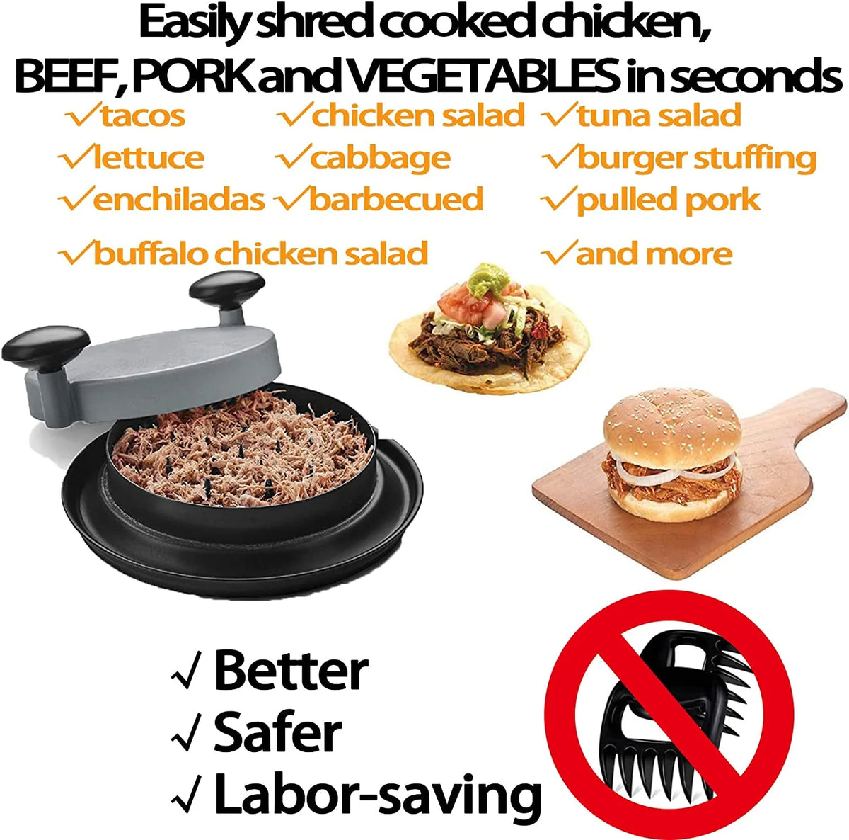 Chicken Shredder Tool with Handles and Non-Skid Base I6357