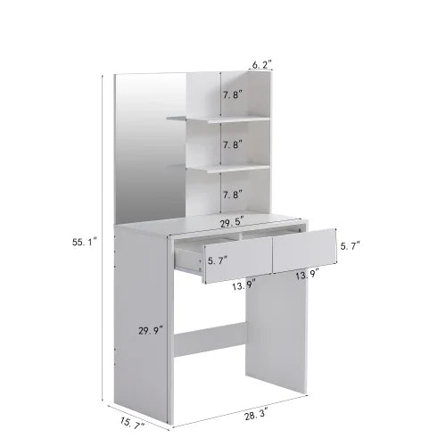 White Vanity Desk with Mirror and 2 Drawers H42644