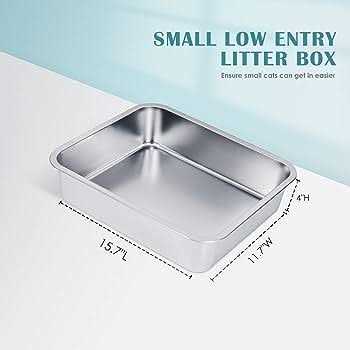 Stainless Steel Cat Litter Box Small Low Entry Open Metal Litter Pan U726721