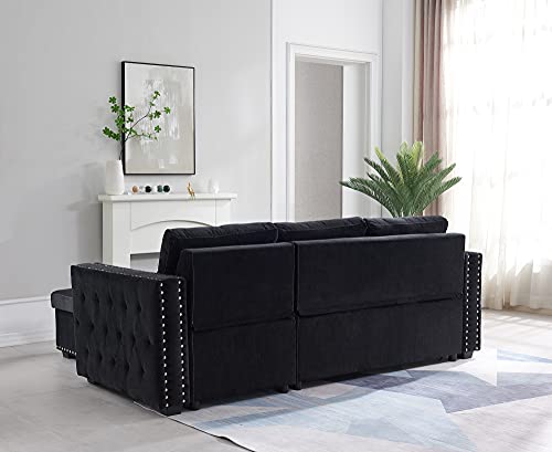 Black Sectional Sofa with Storage Chaise R791637