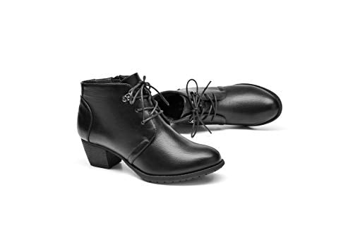Women's Ankle Boots Lace-up Round Toe Low Heel Booties with Side Zipper L561