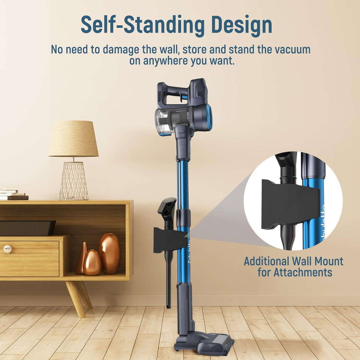 Cordless Stick Vacuum Cleaner, 24Kpa 250W, 6-in-1 Rechargeable, 45 Min Runtime, Blue S782