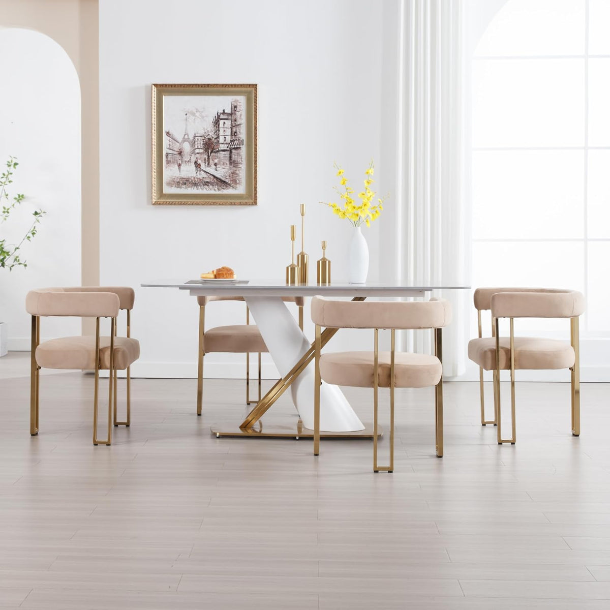 Set of 6 Velvet Khaki Dining Chairs O400472