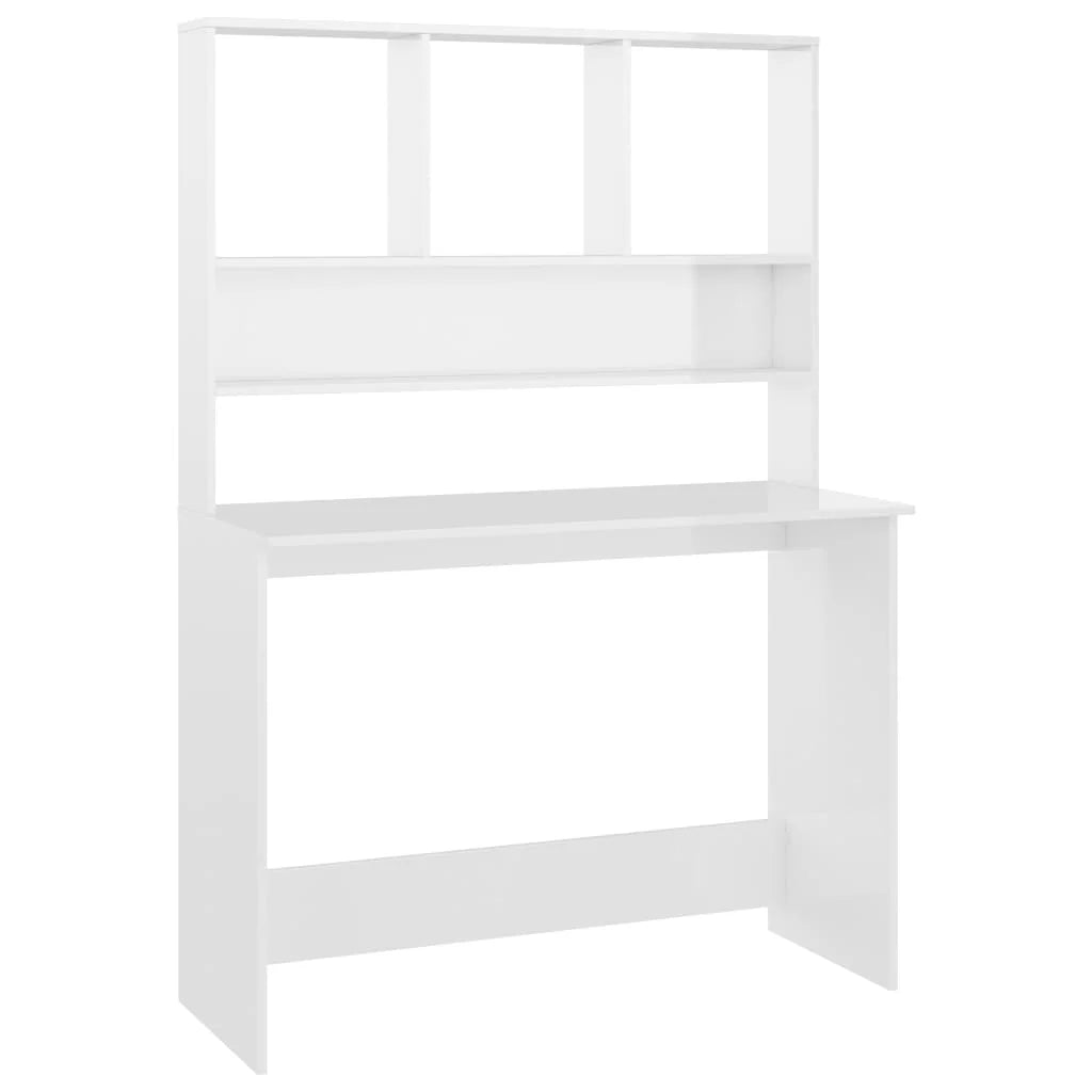 High Gloss White Engineered Wood Desk with Shelves C67477