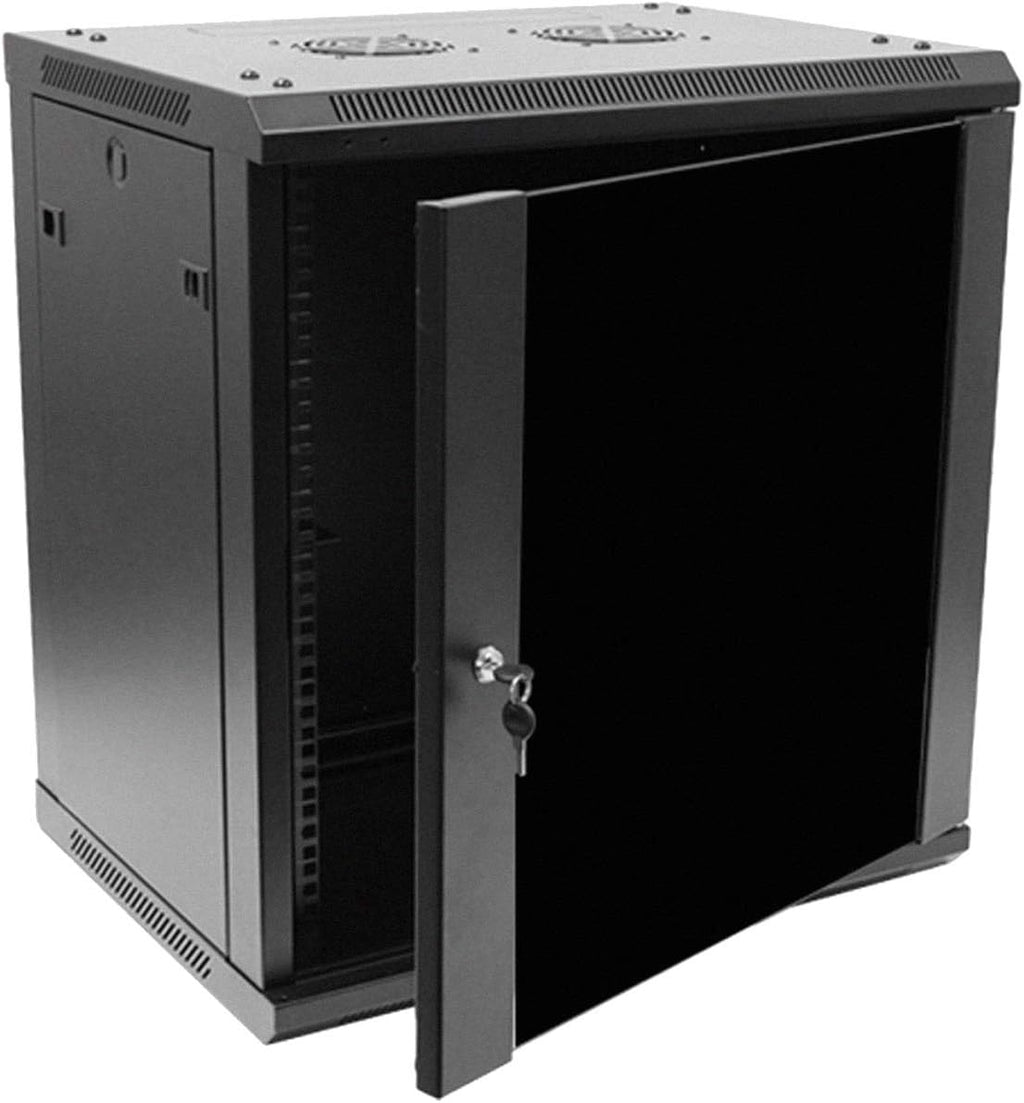 12U 19-Inch Wallmount Server Network Rack with Locking Glass Door Black M670