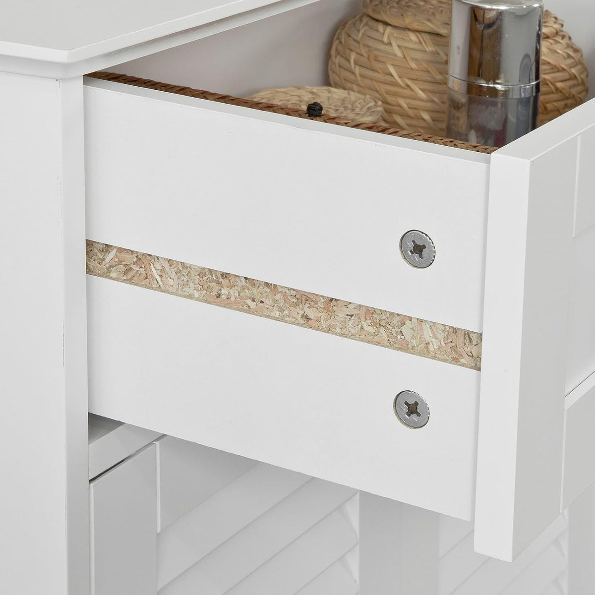 White Bathroom Storage Cabinet with Drawer and Adjustable Shelf D4181