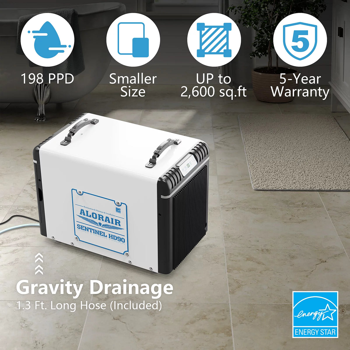 198 Pints Crawl Space Dehumidifier with Drain Hose Y970