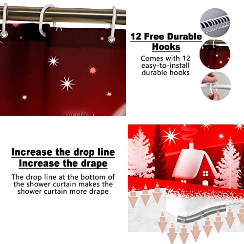 Christmas Bathroom Set with Shower Curtain, Rugs, 12 Hooks G915
