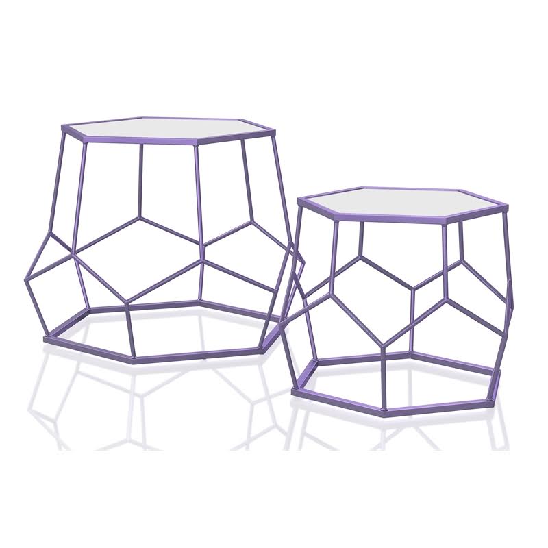Purple Contemporary Metal Nesting Accent Table Set O94943