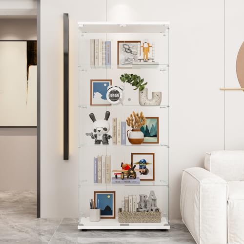 4-Tier Glass Display Cabinet with Locks, White K370114